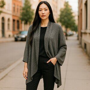 STUDIO 1886 Gray Lace Cut Out Shawl Collar Cardigan Ladies L 12 – 14